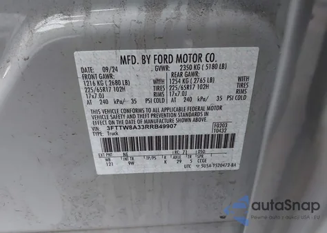 2024 Ford Maverick Xl z USA, uszkodzony, nr VIN 3FTTW8A33RRB49907